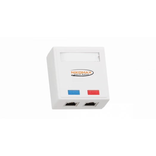 Настенная розетка, 2 порта, Кат.6, RJ45/8P8C, на плате, экраннированный, белая