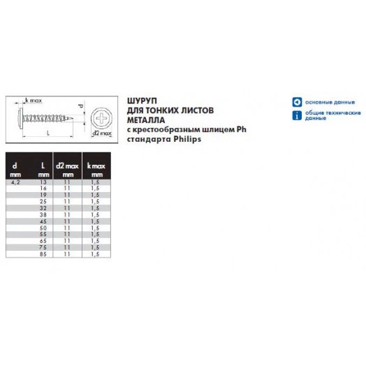 Саморез по металлу 4,2х13 остроконечный (16000шт)