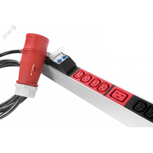 Блок розеток вертикальный, мониторинг, измерение, 3 фазы 32А, авт, 24C13, 6C19, 1820 мм, вх IEC 309, шнур 3м