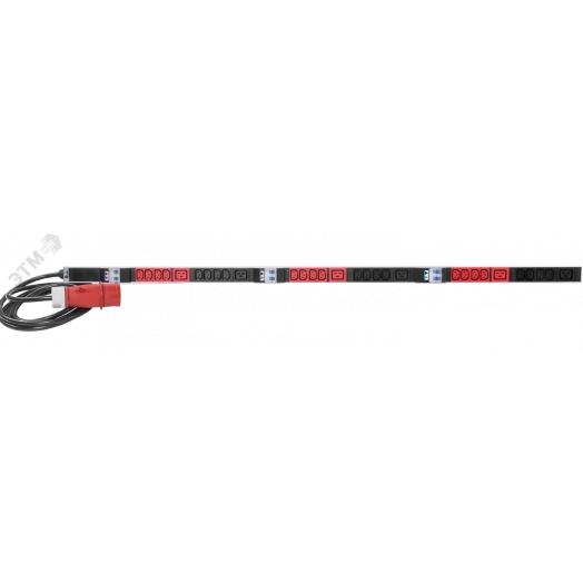 Блок розеток вертикальный, мониторинг, измерение, 3 фазы 32А, авт, 24C13, 6C19, 1820 мм, вх IEC 309, шнур 3м