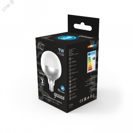 Лампа светодиодная LED 9 Вт 890 Лм 4100К белая Е27 G125 mirror-milky Filament Gauss