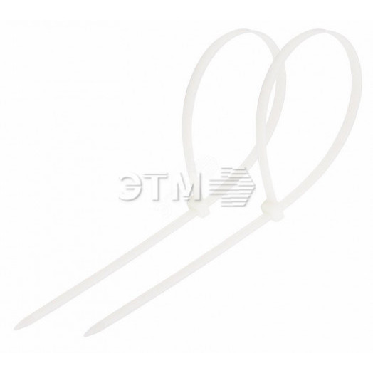Хомут-стяжка кабельная нейлоновая 250x4,8 мм, белая, упаковка 100 шт