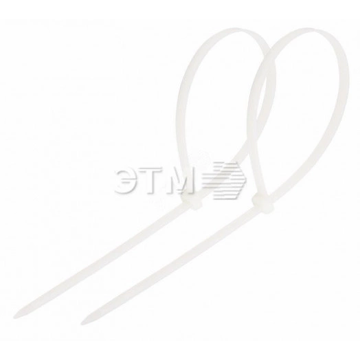 Хомут-стяжка кабельная нейлоновая 250x4,8 мм, белая, упаковка 100 шт