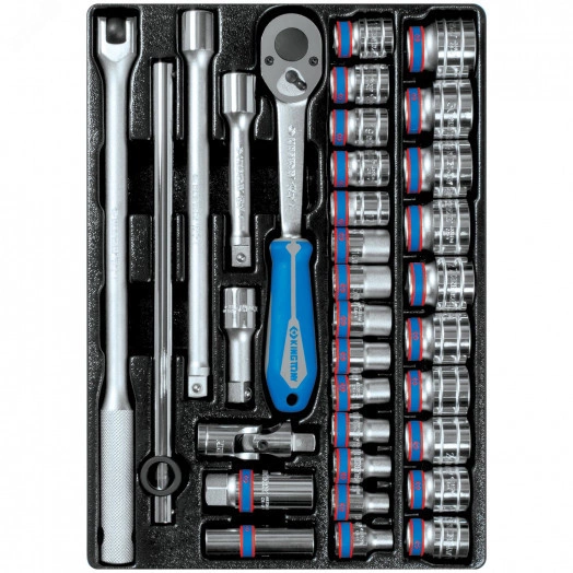 Набор торцевых головок 1/2' с принадлежностями, ложемент, 33 предмета
