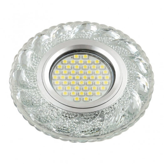 DLS-L147 GU5.3 GLASSY/CLEAR Светильник декоративный встраиваемый, серия Luciole. Без лампы, цоколь GU5.3. Доп. светодиодная подсветка 3Вт. Стекло. Зеркальный/прозрачный. ТМ Fametto