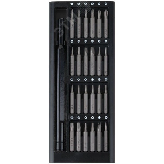 Отвертка с битами для точных работ, 25 шт, сталь S2, алюминиевый кейс, Профи