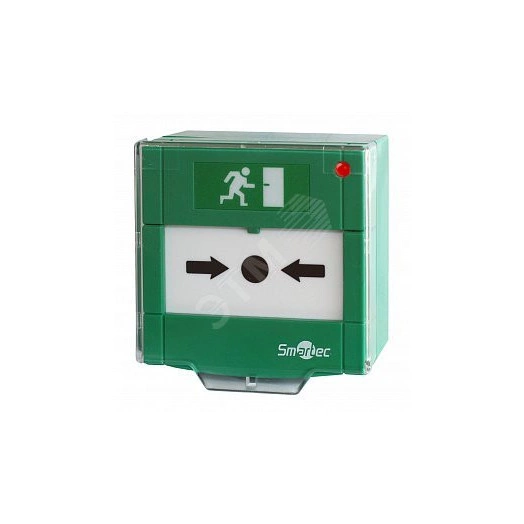 Устройство разблокировки двери с восстанавливаемой вставкой, защитная прозрачная крышка, 1 группа контактов НР/НЗ, СИД индикация, зеленый корпус