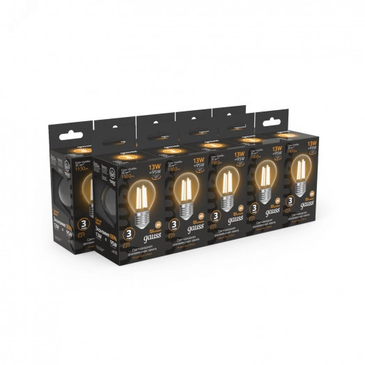 Лампа светодиодная LED 13Вт 1100Лм 2700К теплая Е27 Шар Filament Gauss