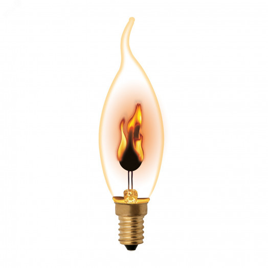 LED Лампа декоративная с типом свечения эффект пламени светодиодная.Форма свеча на ветру прозрачная IL-N-CW35-3/RED- FLAME/E14/CL