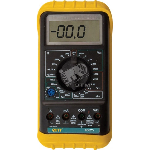 Мультиметр 0.1 мВ-1000 В, 0.1 В-750 В, 1 мкА-20 А, 0.1 Ом-20 МОм, коробка