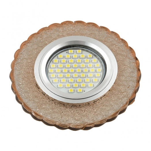 DLS-L140 GU5.3 GLASSY/TEA Светильник декоративный встраиваемый, серия Luciole. Без лампы, цоколь GU5.3. Доп. светодиодная подсветка 3Вт. Стекло. Зеркальный/светло-коричневый. ТМ Fametto