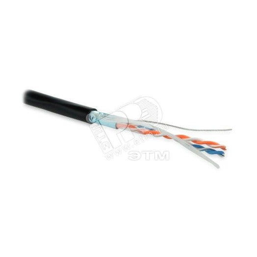 Кабель витая пара, экранированная F/UTP, категория 5, 2 пары (24 AWG), одножильный (solid), экран - фольга, внешний, PE, -40°C – +60°C, черный (500 м)