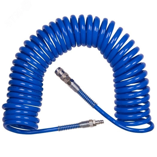 Шланг пневматический спиральный высокого давления 8х12 мм, 15 м, полиуретановый, фитинги