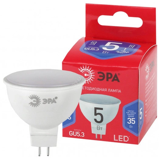 Лампа светодиодная LED MR16-5W-865-GU5.3 R  (диод, софит, 5Вт, хол, GU5.3) (10/100/3200) ЭРА