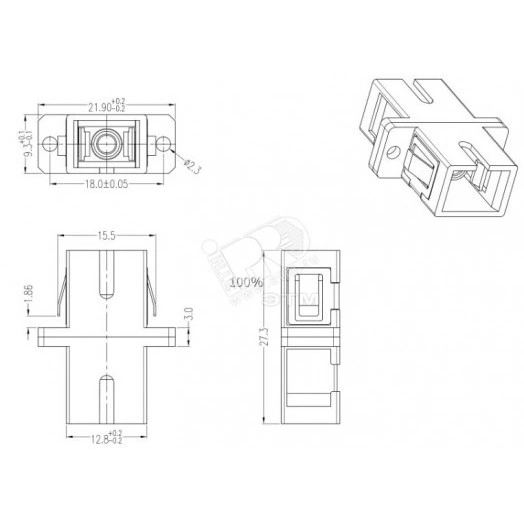 Адаптер оптический проходной SC/PC-SC/PC MM корпус пластиковый бежевые и черные колпачки