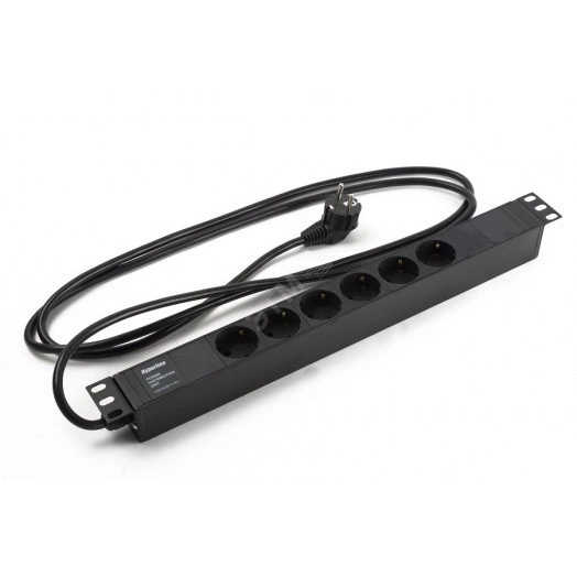 Блок розеток для 19 шкафов, горизонтальный, 6     розеток Schuko (16A), 250В, кабель питания        3х1.5мм2, длина 2.5 м, с вилкой Schuko,           482.6x44.4x44.4мм (ДхШхВ)