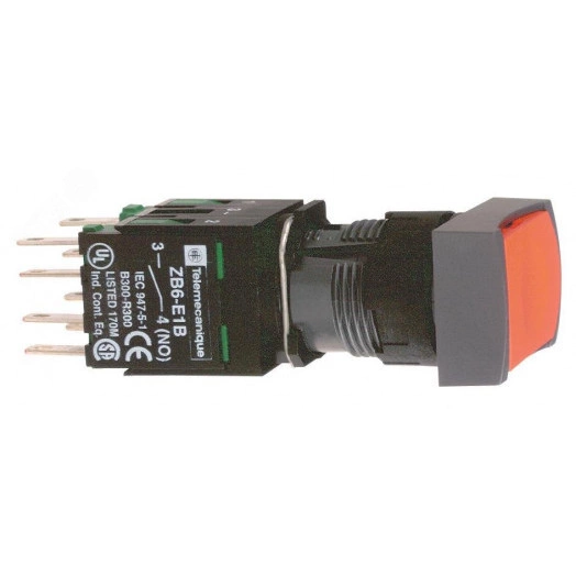 Кнопка 16мм красная с возвратом квадратная