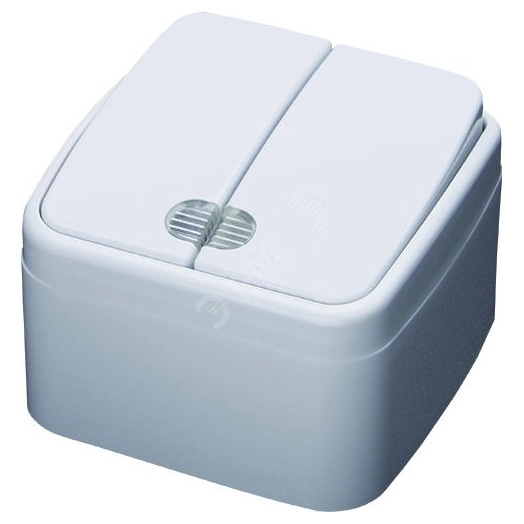 Выключатель двухклавишный с подсветкой, серия Basic, белый, Stekker