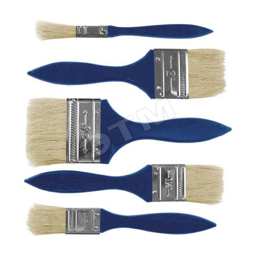 Кисти флейцевые, синяя ручка, набор 5 шт (1/2'', 1'', 1.5'', 2'',2.5'')