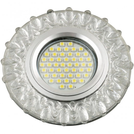 DLS-L148 GU5.3 GLASSY/TEA Светильник декоративный встраиваемый, серия Luciole. Без лампы, цоколь GU5.3. Доп. светодиодная подсветка 3Вт. Стекло. Зеркальный/прозрачный+светло-коричневый. ТМ Fametto