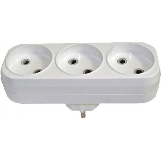 Разветвитель электрический 3 гнезда без заземления 16А 250В плоский белый