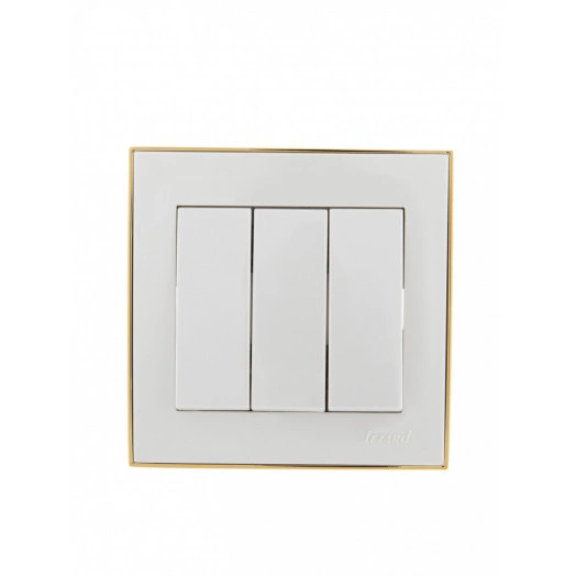 Выключатель RAIN тройной белый с боковой вставкой золото