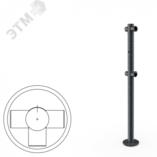 Стойка  ограждения Т-образная с отверстием под фиксатор, 6 муфт (антик серебро, черный)