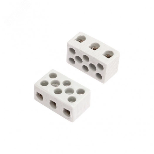 Клемма керамическая винтовая КВ 10 кв мм 3 пары контактов с крепежным отверстием