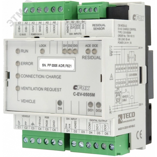 Модуль управления C-EV-0505M зарядкой электромобиля переменным током AC, PP, CP, 2xAI / DI, 1xDI (for S0), 1x AI (AC) 2xRO, 1x RGB data, 24VDC, 1x RCM, 2x Lock