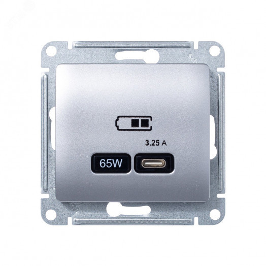 GLOSSA USB РОЗЕТКА тип-C 65W высокоскор.заряд. QC, PD, механизм, АЛЮМИНИЙ