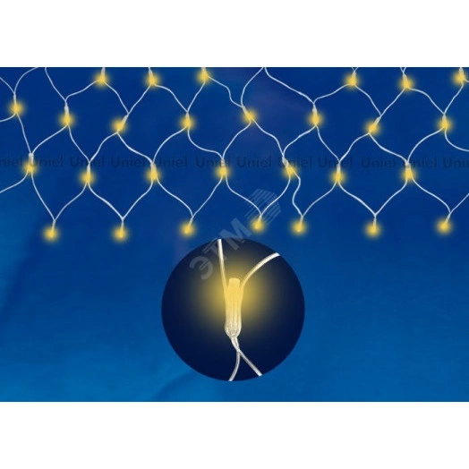 Сетка светодиодная с контроллером 240 светодиодов 2,5х2 м желтая IP20 провод прозрачный ULD-N2520-240/DTA YELLOW IP20