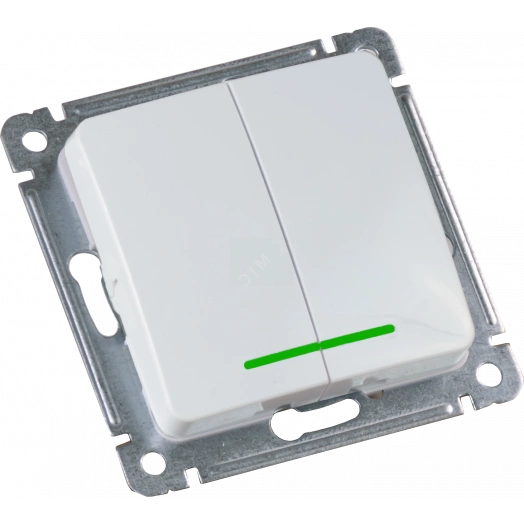 MASTER Выключатель двухклавишный с индикацией, скрытой установки, в рамку, белый