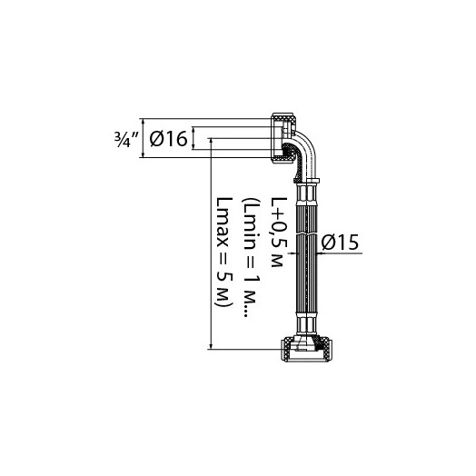 Шланг заливной 2 м для стиральной машины гайка-гайка угловой