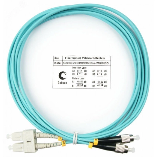 Шнур оптический duplex 3м SC-FC 50/125 mm OM3 LSZH FOP-50-SC-FC-3m