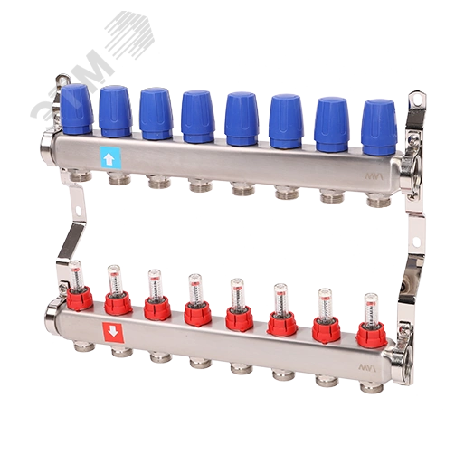 Коллекторная группа с расходомерами 1' х 8 выходов 3/4' НР евроконус