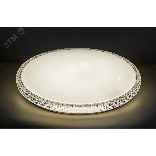 Светильник светодиодный ДБО-100w круглый матовый с эффектом Звездного неба регулировкой цветовой температуры 3000-6500К светового потока max 8500Лм и режима освещенности с пультом управления и таймером выключения