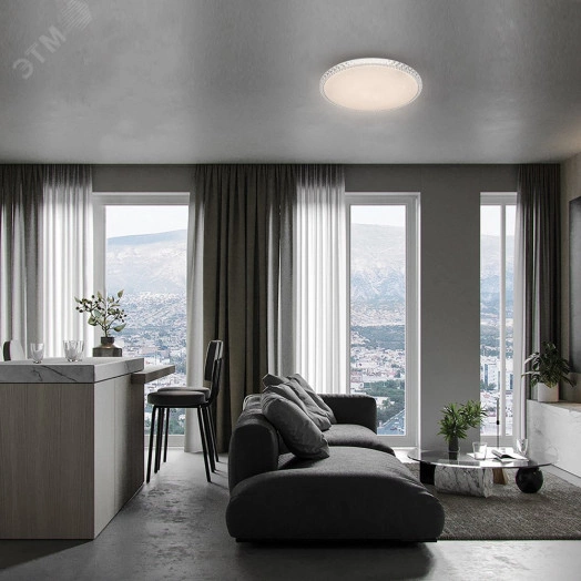 Светильник светодиодный ДБО-100w круглый матовый с эффектом Звездного неба регулировкой цветовой температуры 3000-6500К светового потока max 8500Лм и режима освещенности с пультом управления и таймером выключения