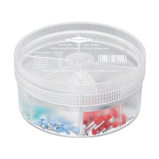 Набор изолированныеованных контактных гильз в коробке 025мм (AWG 24) 30шт 034мм (AWG 22) 30шт 050мм (AWG 20) 30шт 075мм (AWG 18) 30шт 100мм (AWG 17) 30шт