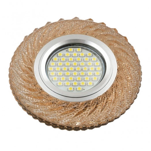 DLS-L137 GU5.3 GLASSY/TEA Светильник декоративный встраиваемый, серия Luciole. Без лампы, цоколь GU5.3. Доп. светодиодная подсветка 3Вт. Стекло. Зеркальный/светло-коричневый. ТМ Fametto