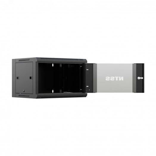 Шкаф настенный телекоммуникационный NTSS W 12U 600х450х635мм, 2 профиля 19, дверь стеклянная, боковые стенки съемные, задняя стенка, разобранный, черный RAL 9005