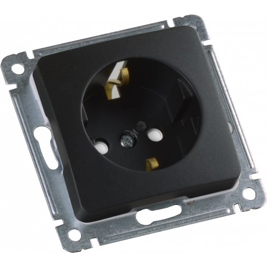 MASTER Розетка одноместная с заземляющим контактом, со шторками, скрытой установки, в рамку, черный