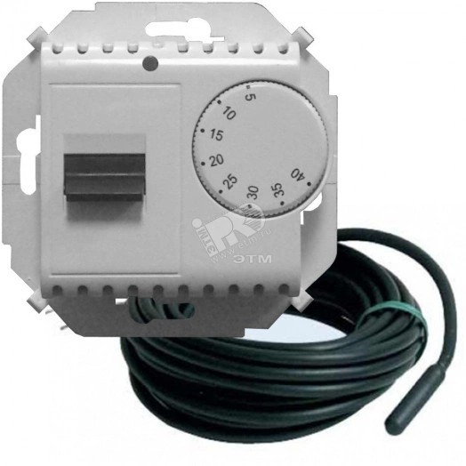 Регулятор для тёплого пола, с зондом, 16А, 230В, 3600Вт, 5-40град, IP20, черный глянец