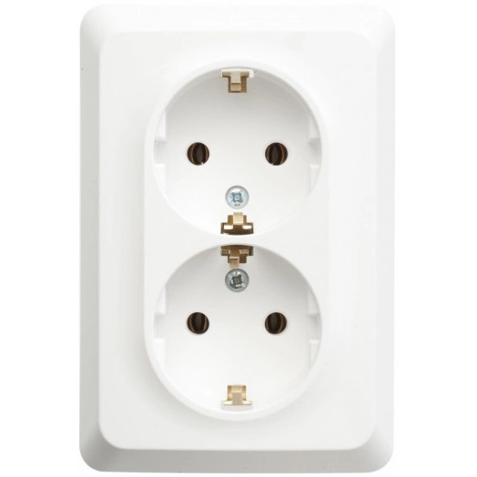 ЭТЮД Розетка двойная скрытой установки с заземлением без шторок 16А 250B, белый