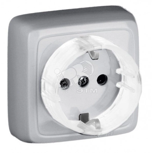 Розетка наружная с заземлением с изоляционной пластиной (стакан) серебро