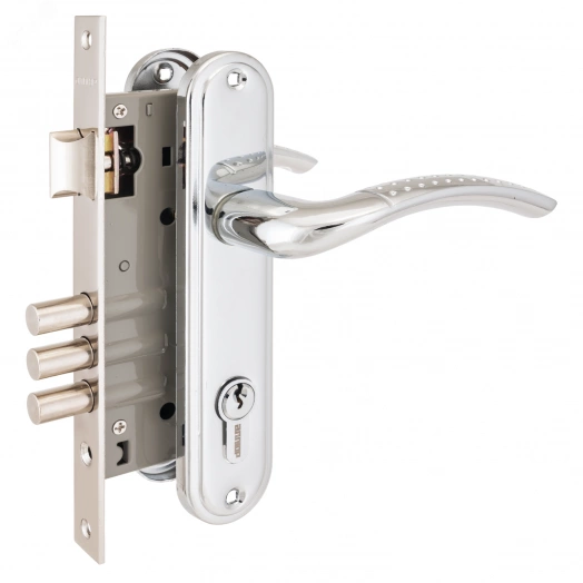 Замок врезной цилиндровый с ручками для деревянных дверей АЛЛЮР 132/3 CP хром