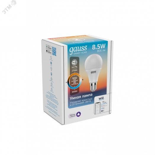 Лампа светодиодная умная LED 8.5 Вт 806 Лм 2700-6500К E27 A60 изм.цвет.темп.+диммирование управление по Wi-Fi Smart Home Gauss