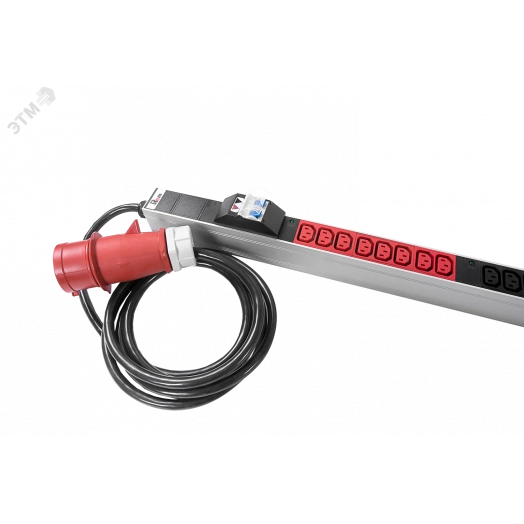 Блок розеток вертикальный, мониторинг, измерение, 3 фазы 16А, 36C13, 1420 мм, вх IEC 309, шнур 3м