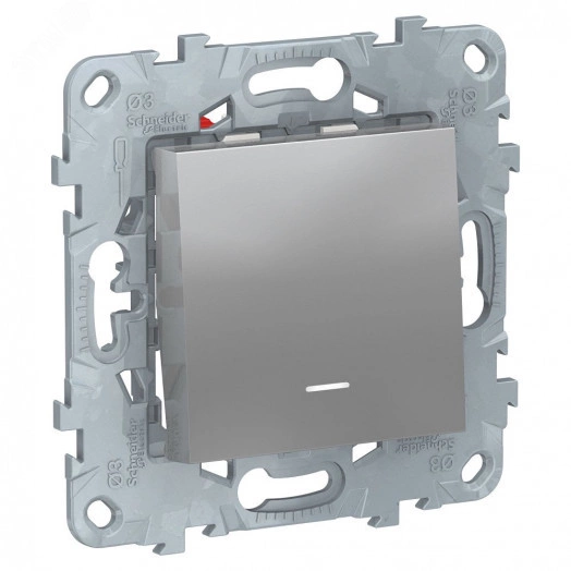 Переключатель UNICA NEW одноклавишный перекрестный с подсветкой,схема 7а алюминий