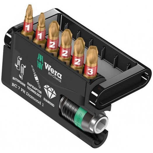 Набор бит с битодержателем Bit-Check 7 PH Diamond 1 алмазное покрытие 7 предметов