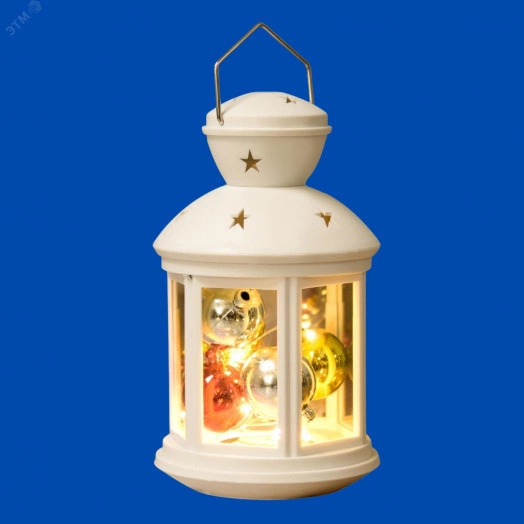 Фонарь со светодиодной гирляндой внутри на батарейке (не в/к) 12 светодиодов Теплый белый свет Режим мерцания Белый корпус 12*20 см ULD-L1220-012/TTB/WW WHITE